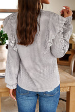 Load image into Gallery viewer, Brown Plaid Flounce Sleeve Notched Neck Ruffled Shirt
