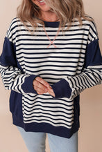 Load image into Gallery viewer, Stripe Color Block Exposed Seam Loose Fit Sweatshirt
