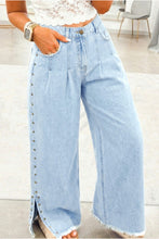 Load image into Gallery viewer, Studded Side Slit Leg Frayed Pocketed Wide Leg Jeans
