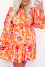 Load image into Gallery viewer, Abstract Print Smocked Lantern Sleeve Ruffle Mini Dress
