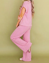Load image into Gallery viewer, Textured Knit High Neck Loose Tee Elastic Waist Loose Pant Set
