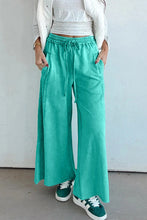 Load image into Gallery viewer, Green Mineral Wash Drawstring Elastic Waist Raw Hem Loose Pants
