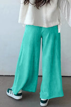 Load image into Gallery viewer, Green Mineral Wash Drawstring Elastic Waist Raw Hem Loose Pants
