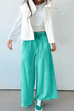 Load image into Gallery viewer, Green Mineral Wash Drawstring Elastic Waist Raw Hem Loose Pants
