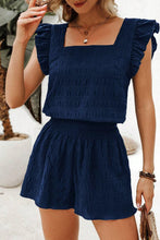 Load image into Gallery viewer, Textured Square Neck Top and Shirred High Waist Shorts Set

