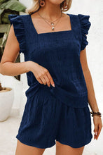 Load image into Gallery viewer, Textured Square Neck Top and Shirred High Waist Shorts Set
