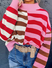 Load image into Gallery viewer, Striped High Neck Drop Shoulder Loose Sweater
