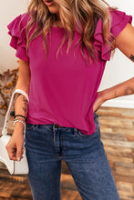Load image into Gallery viewer, Short Ruffle Sleeve Round Neck Blouse

