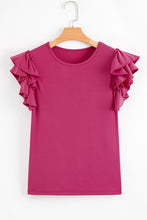 Load image into Gallery viewer, Short Ruffle Sleeve Round Neck Blouse
