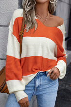 Load image into Gallery viewer, Stripe Loose Shoulder Bubble Sleeve Sweater
