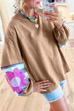 Load image into Gallery viewer, Flower Patchwork Raglan Sleeve Exposed Seam Oversized Top
