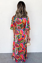 Load image into Gallery viewer, V Neck Ruffled Asymmetric Slit Wide Short Sleeve Maxi Dress
