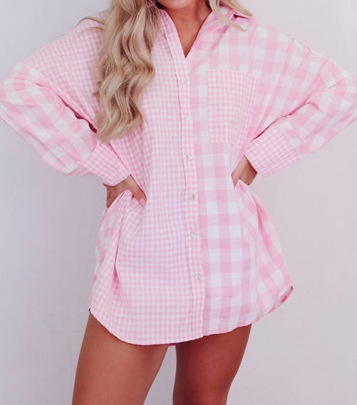 Checked Patchwork Long Sleeve Shirt