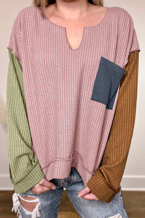 Rib Textured Loose Long Sleeve Top