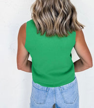Load image into Gallery viewer, Green Side Button Round Neck Knit Sleeveless Sweater
