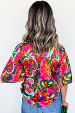 Load image into Gallery viewer, Print Lace up V Neck Short Sleeve Blouse
