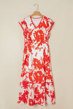 Load image into Gallery viewer, Floral Print Trimmed V Neck Ruffle Sleeve Long Dress
