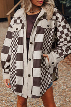 Load image into Gallery viewer, Checkered Print Patchwork Corduroy Shacket
