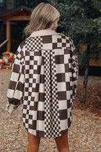 Load image into Gallery viewer, Checkered Print Patchwork Corduroy Shacket
