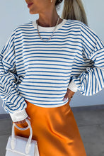 Load image into Gallery viewer, Stripe Drop Shoulder Crew Neck Loose Sweatshirt
