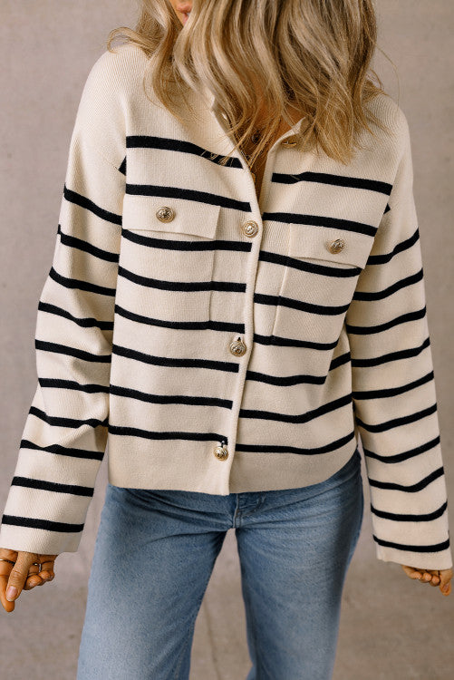 Striped Button up Cardigan