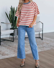 Load image into Gallery viewer, Stripe Print Contrast Collar Raglan Sleeve T Shirt

