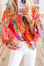 Load image into Gallery viewer, Abstract Floral Print Buttoned Ruffled Bubble Sleeve Shirt
