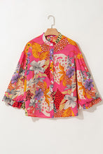 Load image into Gallery viewer, Abstract Floral Print Buttoned Ruffled Bubble Sleeve Shirt
