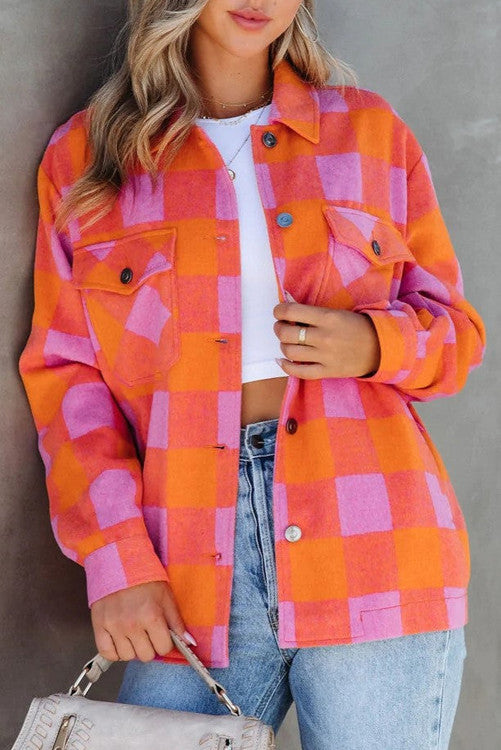 Plaid button up shacket