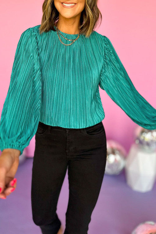 Pleated Luster Long Sleeve Top