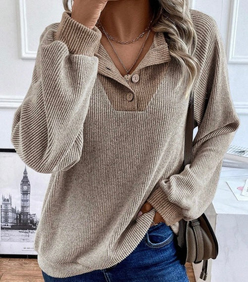 Contrast Ribbed Loose Fit Long Sleeve Top