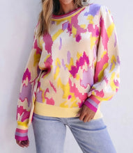 Load image into Gallery viewer, Abstract Print Colorblock Balloon Sleeve Sweater
