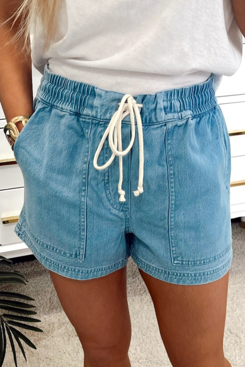Drawstring Elastic Waist Denim Shorts
