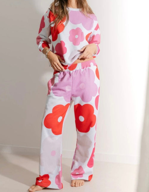 Floral Print Pullover Top & Sweatpants Lounge Set