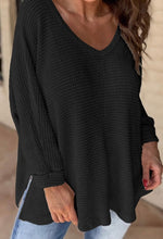 Load image into Gallery viewer, Waffle Knit Side Slits Loose Fit V Neck Top
