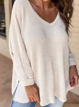 Load image into Gallery viewer, Waffle Knit Side Slits Loose Fit V Neck Top
