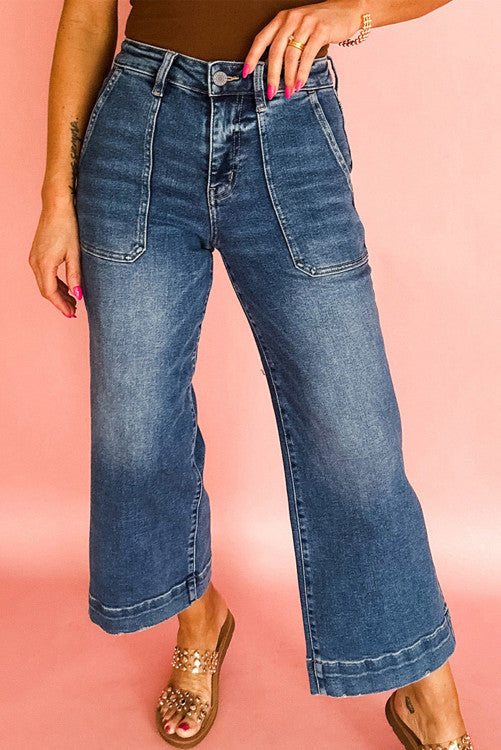 Cropped High Rise Wide Leg Jeans