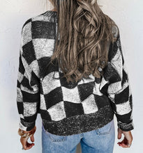 Load image into Gallery viewer, Checkered Drop Shoulder Buttoned V Neck Cardigan
