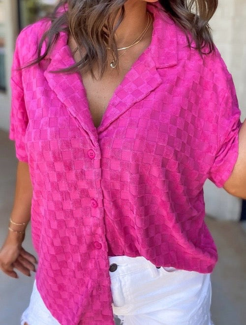 Checkered Textured Short Sleeve Shirt