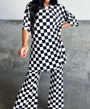 Load image into Gallery viewer, Checkered Print Half Sleeve Tunic Top and Flared Pants Set
