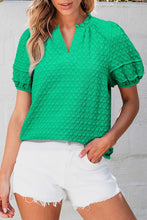 Load image into Gallery viewer, Textured Puff Short Sleeve Notched V Neck Top
