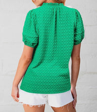 Load image into Gallery viewer, Textured Puff Short Sleeve Notched V Neck Top
