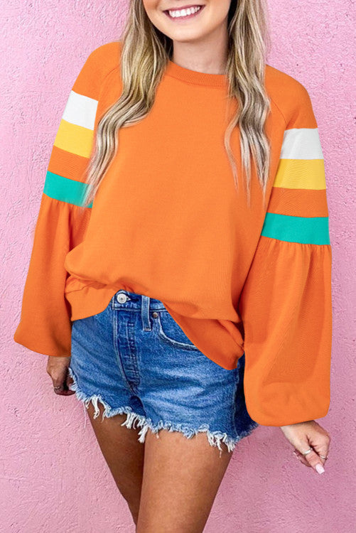 Color Block Sleeve Exposed Seam Raglan Sweatshirt