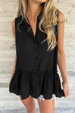 Load image into Gallery viewer, Sleeveless Buttoned Front Ruffle Hem Tunic Shirt
