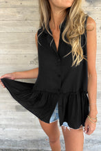 Load image into Gallery viewer, Sleeveless Buttoned Front Ruffle Hem Tunic Shirt
