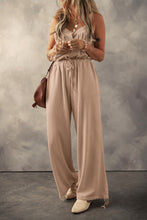 Load image into Gallery viewer, Khaki Knotted Straps Button Textured Drawstring Jumpsuit
