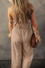 Load image into Gallery viewer, Khaki Knotted Straps Button Textured Drawstring Jumpsuit
