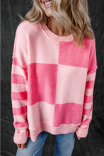 Load image into Gallery viewer, Checkered Colorblock Striped High Low Loose Sweater
