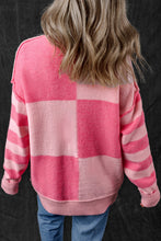 Load image into Gallery viewer, Checkered Colorblock Striped High Low Loose Sweater
