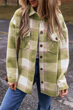 Load image into Gallery viewer, Green Plaid Print Buttoned Flap Pockets Baggy Shacket
